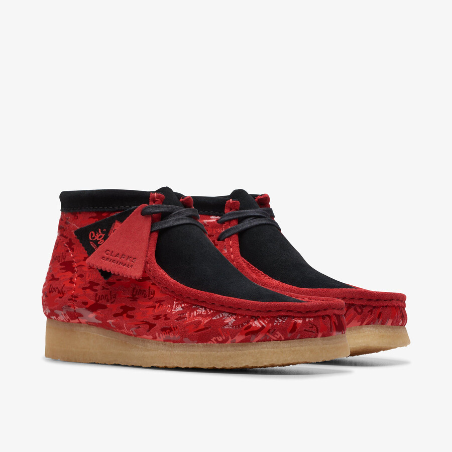 buty wallabee - czerwony kamuflaż