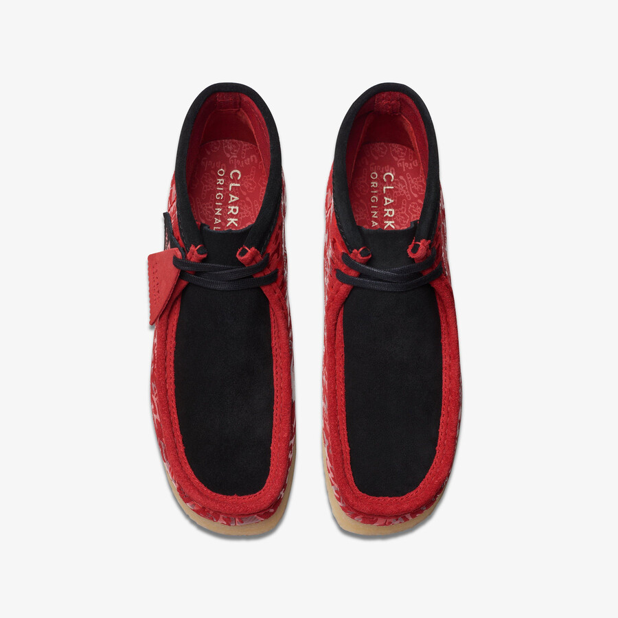 buty wallabee - czerwony kamuflaż
