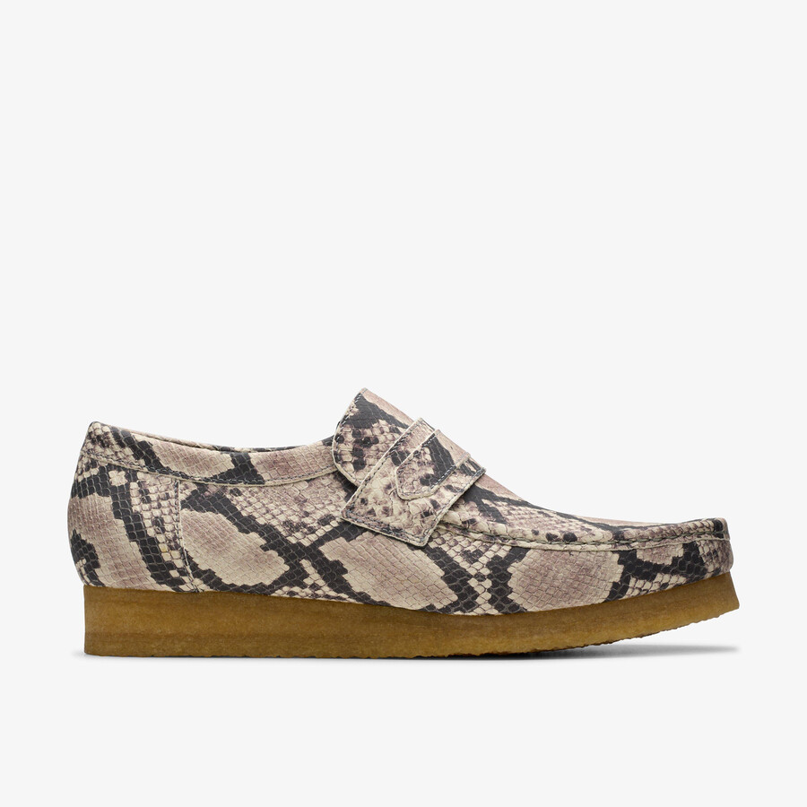 mokasyny wallabee – szara skóra węża