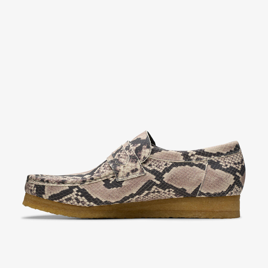 mokasyny wallabee – szara skóra węża